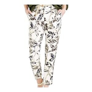 J. Crew Women's Garden Pant Cropped Gold Foil Leaf‎ 100% Linen Size 00